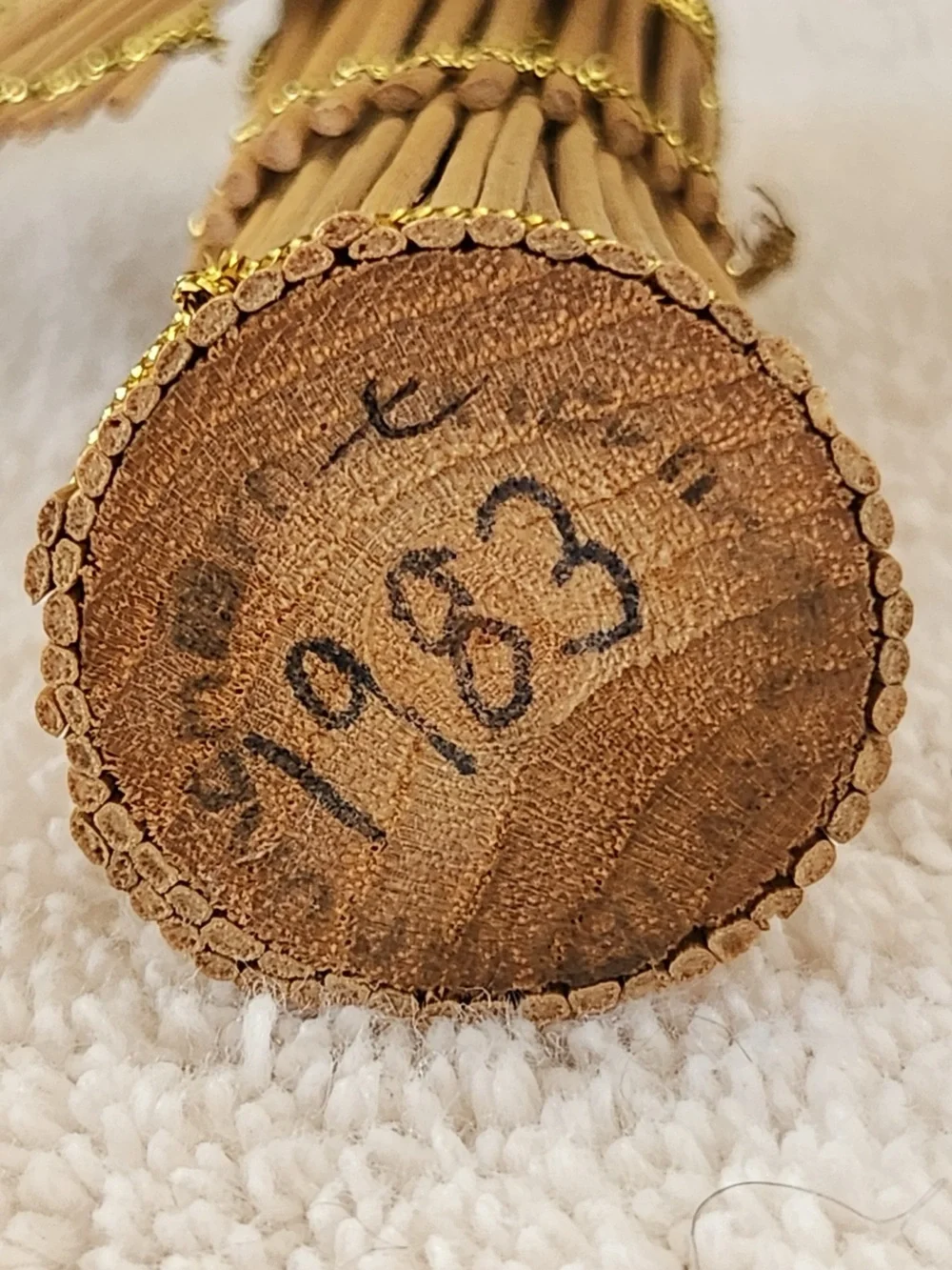 Vintage Handmade Straw Angel Ornament with Gold Trim Painted Wood Face